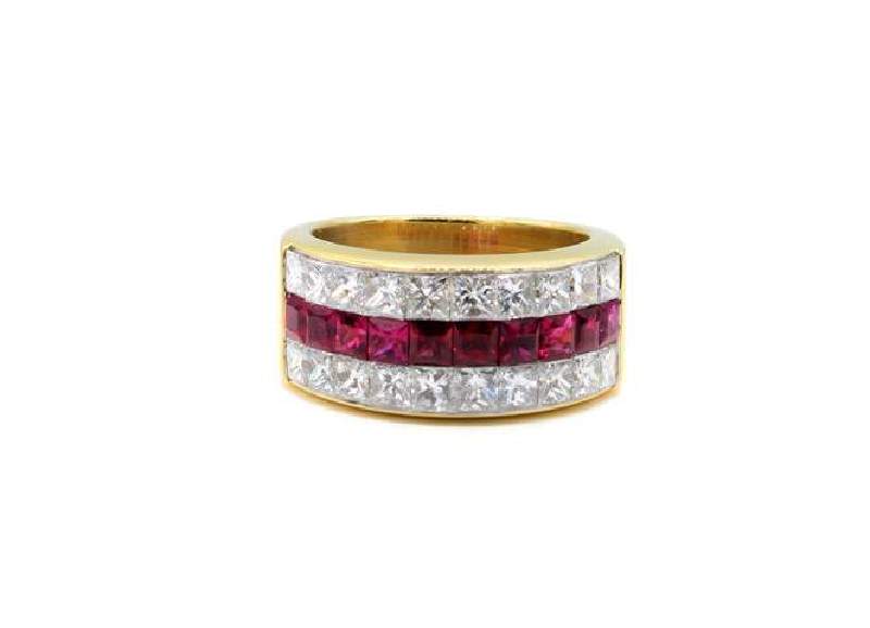 PRINCESS CUT RUBY AND DIAMOND BAND