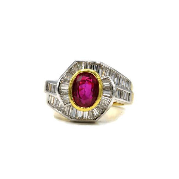 RUBY AND BAGUETTE DIAMOND RING