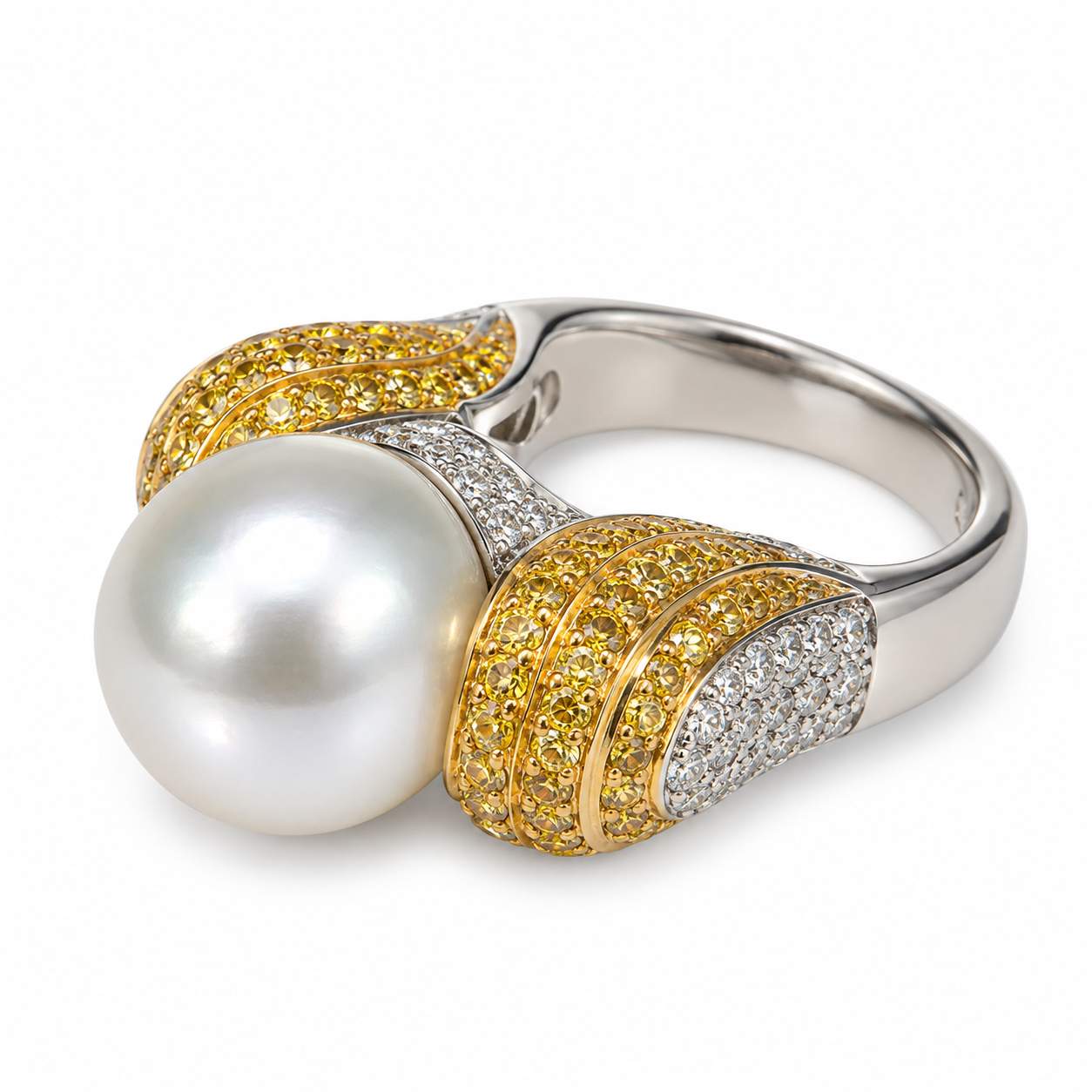 Two-Tone Gold South Sea Pearl & Diamond Ring