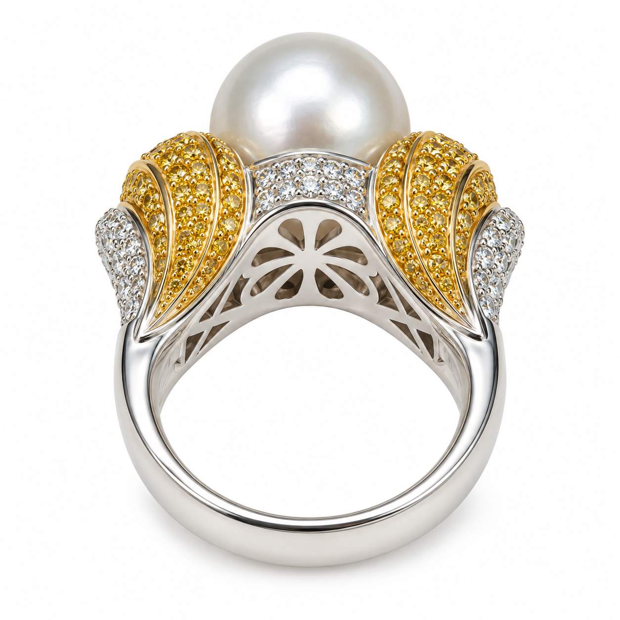 Two-Tone Gold South Sea Pearl & Diamond Ring