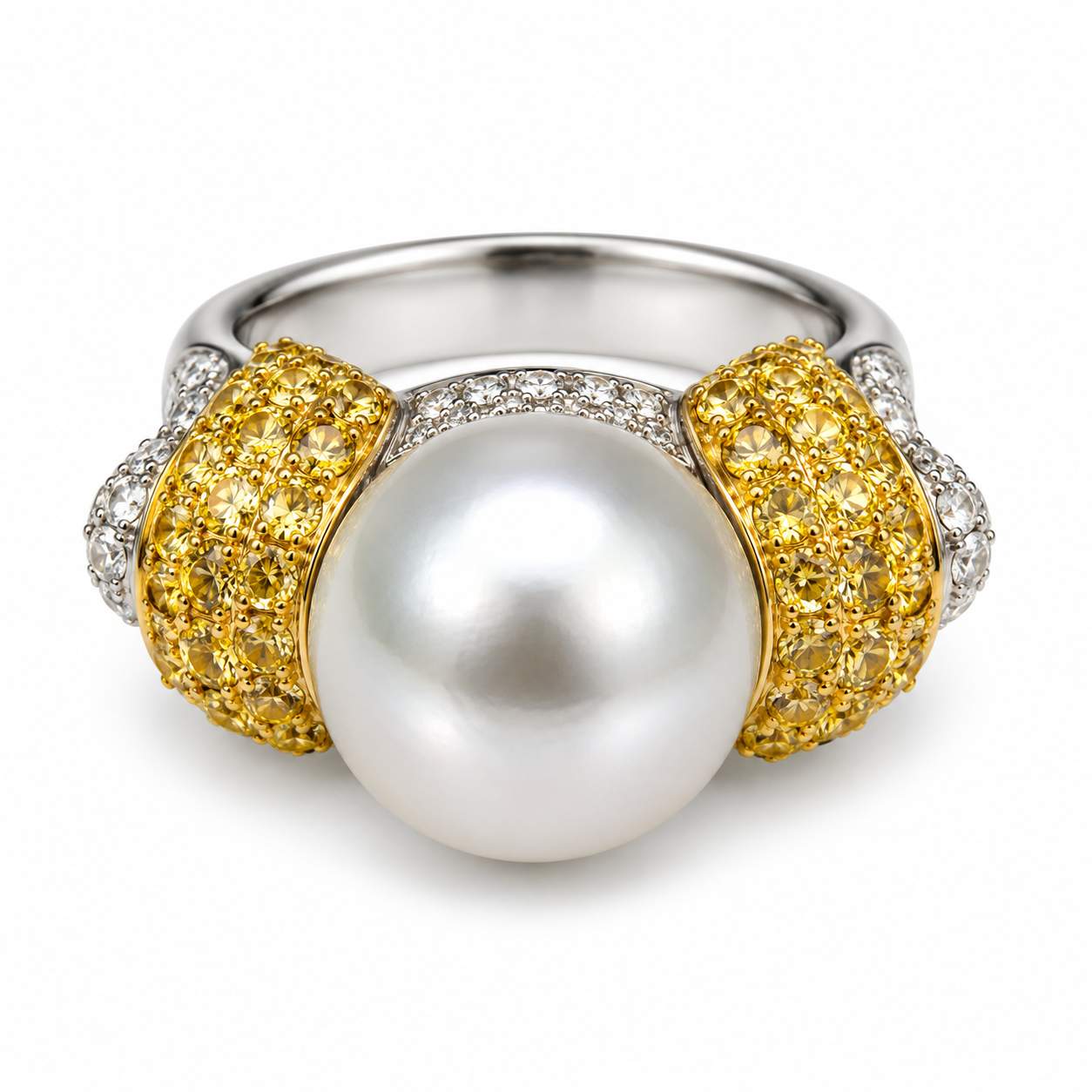 Two-Tone Gold South Sea Pearl & Diamond Ring