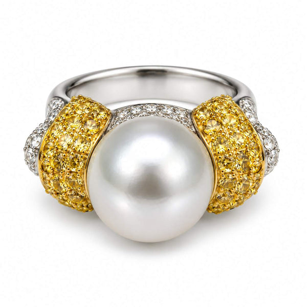 Two-Tone Gold South Sea Pearl & Diamond Ring