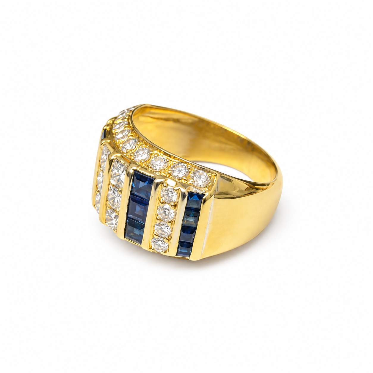 Sapphire and Diamond Wide Band Ring