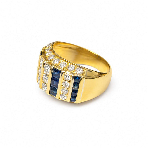 Sapphire and Diamond Wide Band Ring