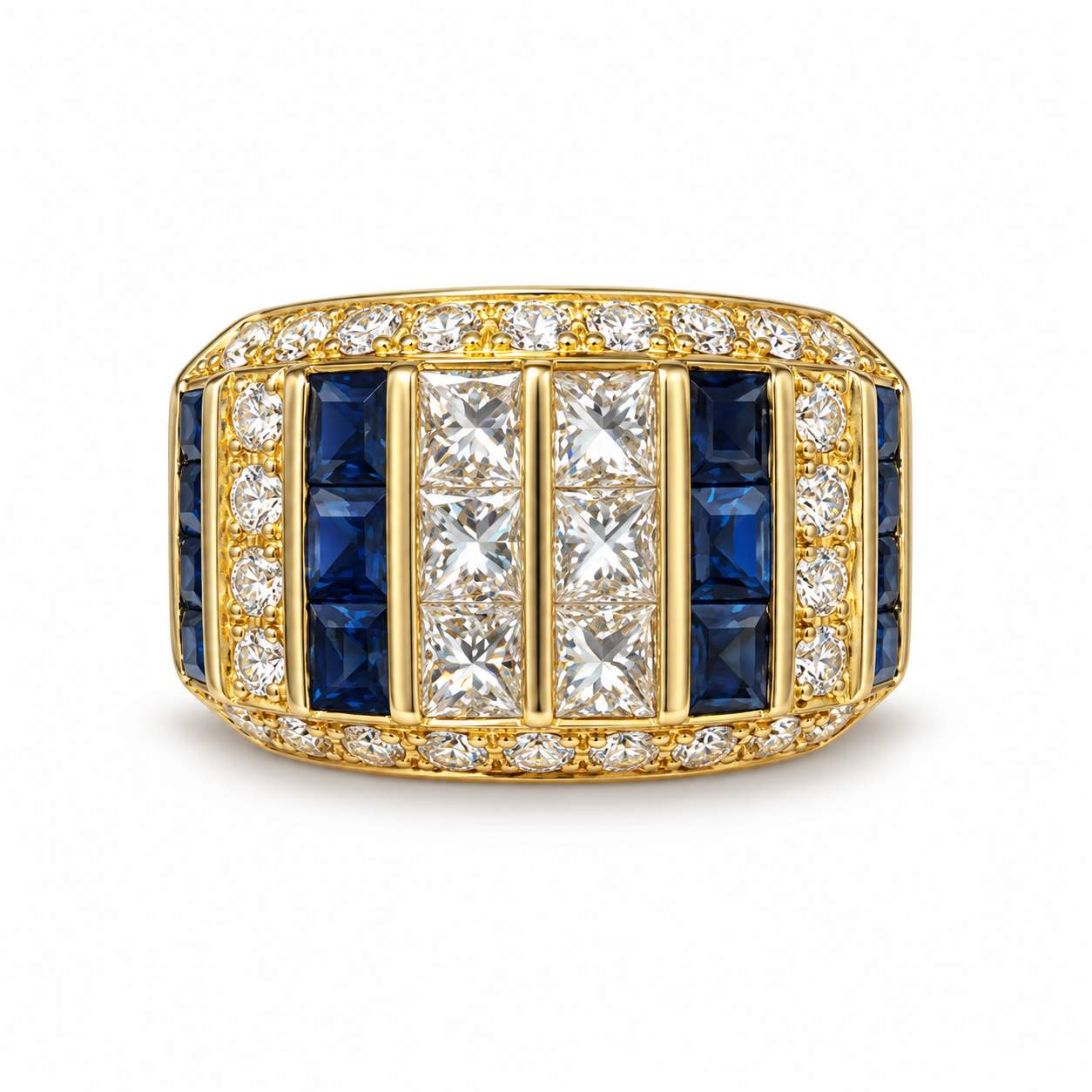 Sapphire and Diamond Wide Band Ring