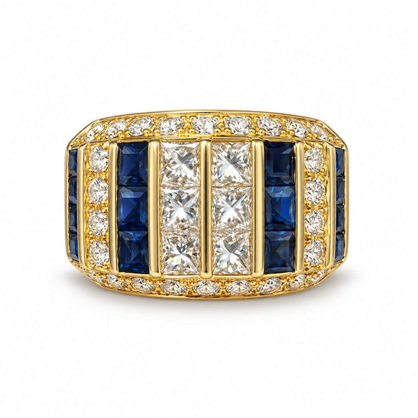 Sapphire and Diamond Wide Band Ring