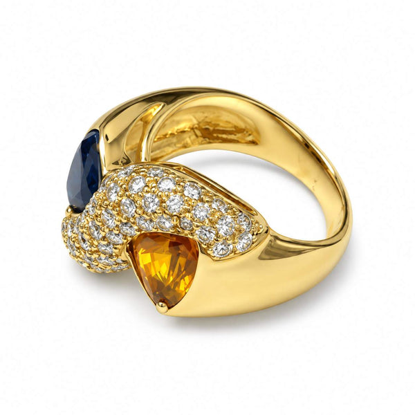 Blue & Yellow Sapphire Diamond Bow Ring
