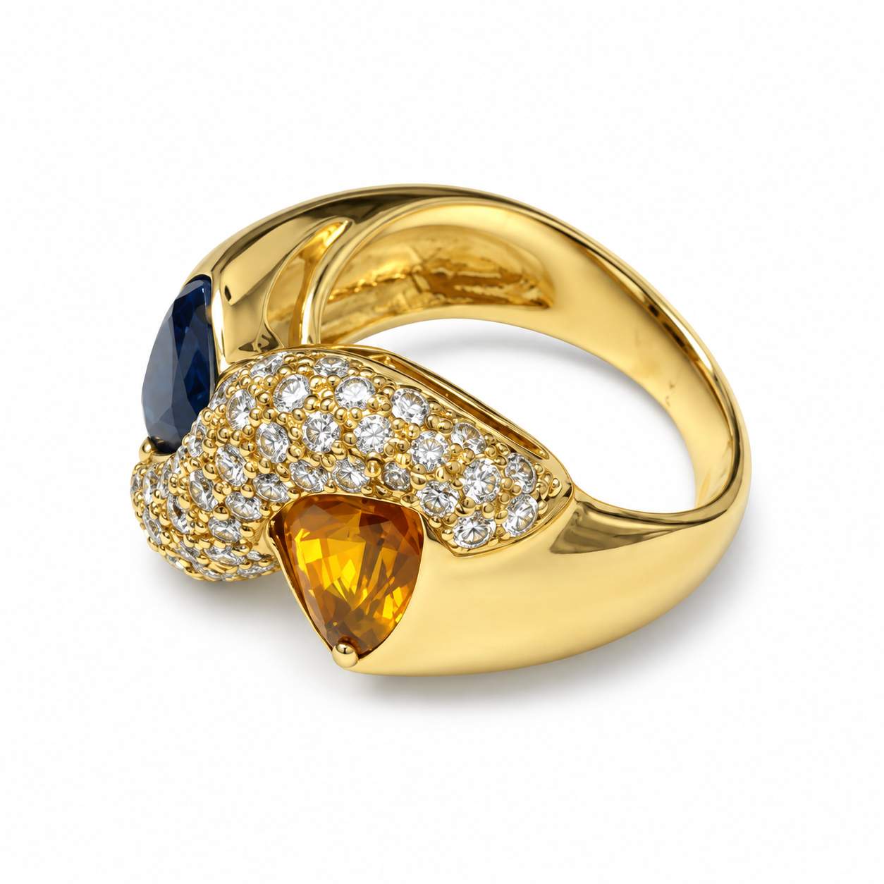 Blue & Yellow Sapphire Diamond Bow Ring