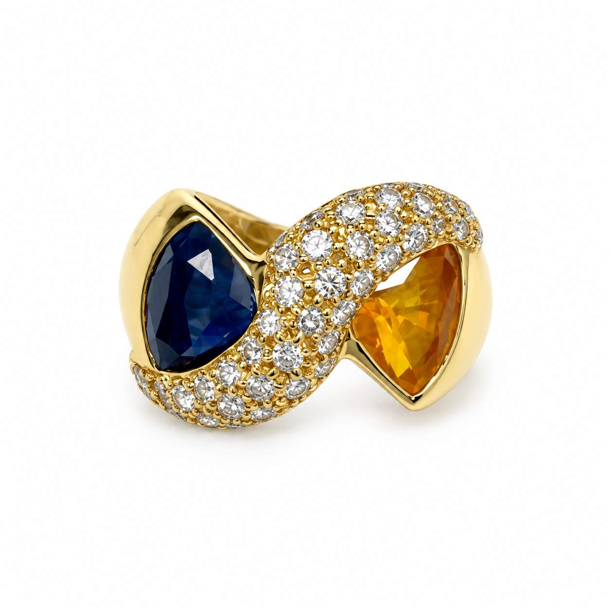 Blue & Yellow Sapphire Diamond Bow Ring