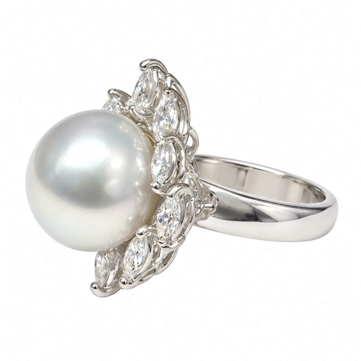 South Sea Cultured Pearl & Marquise Diamond Ring