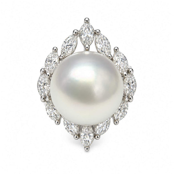 South Sea Cultured Pearl & Marquise Diamond Ring