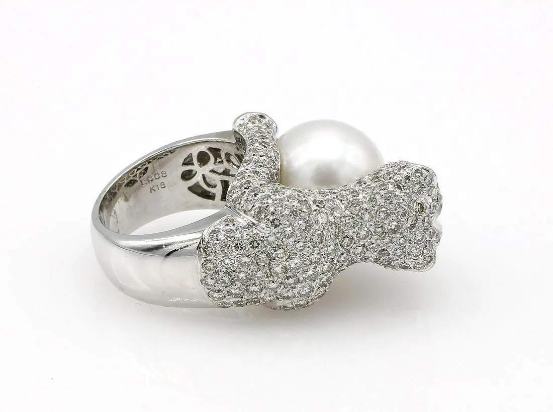 South Sea Pearl, Emerald & Diamond Statement Cat Ring