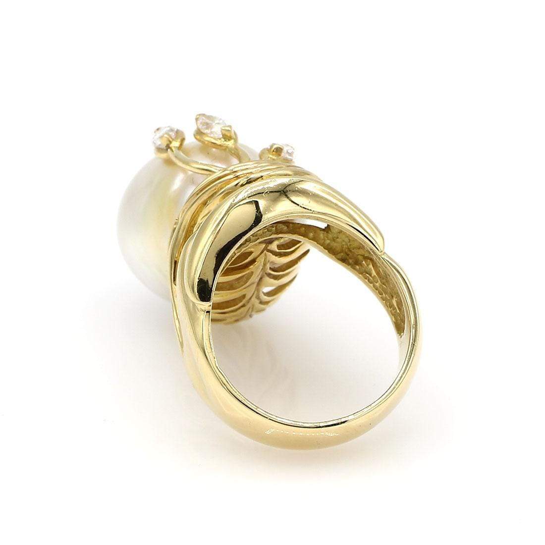 18K Yellow Gold South Sea Baroque Pearl & Diamond Ring