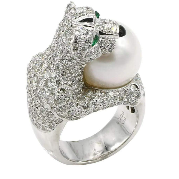 South Sea Pearl, Emerald & Diamond Statement Cat Ring
