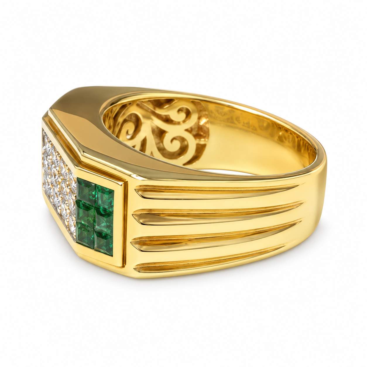 Tsavorite & Diamond Wide Band Ring