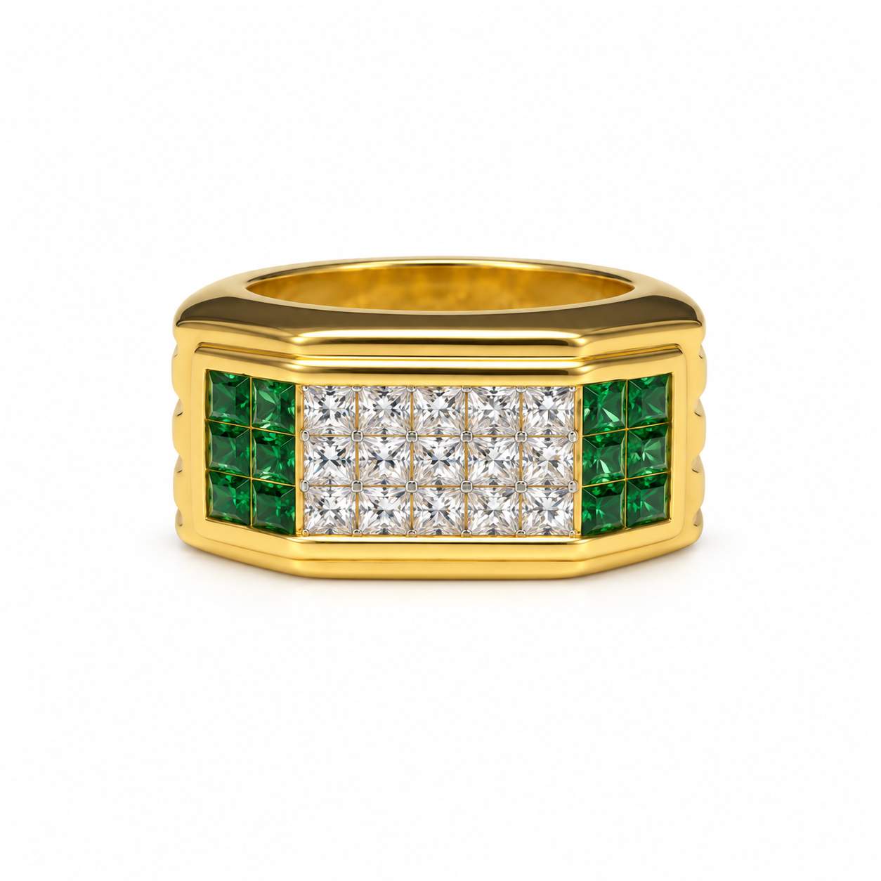 Tsavorite & Diamond Wide Band Ring