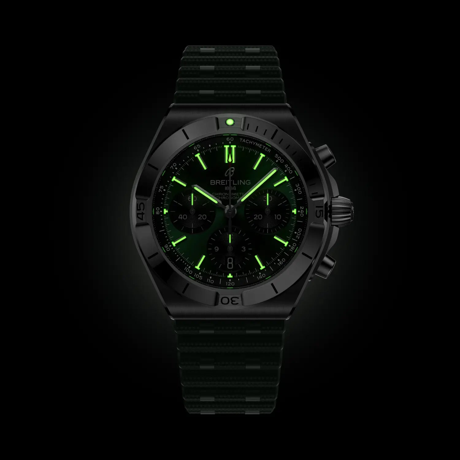 Black watch with green digital display on a black background