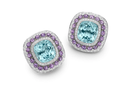 BLUE TOPAZ, AMETHYST AND DIAMOND EARRINGS