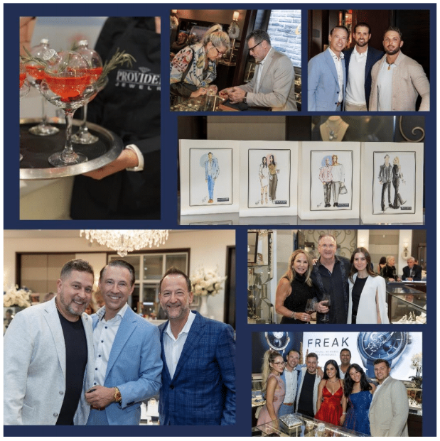 Collage of pictures of guests enjoy holiday party