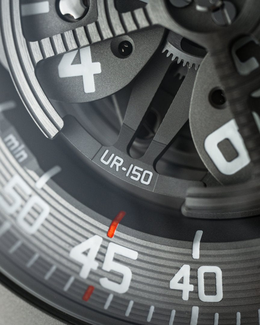 Close up View- URWERK- UR-150 Scorpion Watch dial