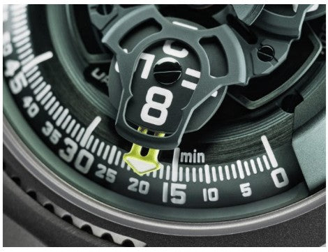 Close Up Image of URWERK UR - 100V Magic T “Hunter Green”