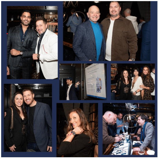 Collage of pictures of guests enjoying Gerald Charles watch Event
