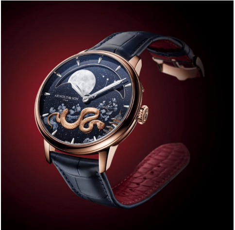 Side View- Perpetual Moon 41.5 Red Gold Watch by Arnold and Son