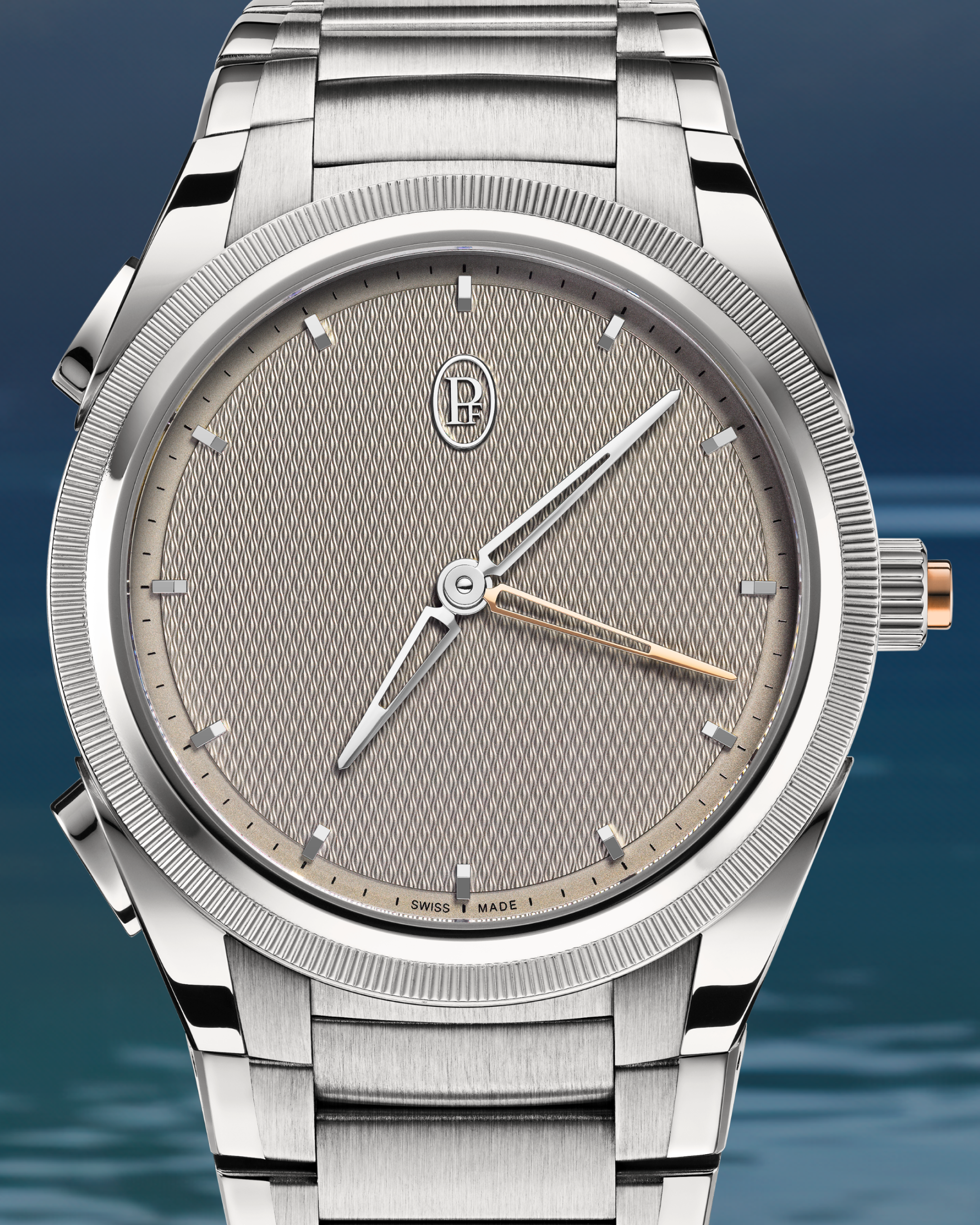 Front View-Parmigiani Fleurier platinum watch with light tan face