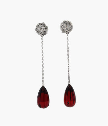 garnet and white gold dangly earrings