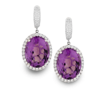 18KT WHITE GOLD DIAMOND AND AMETHYST EARRINGS