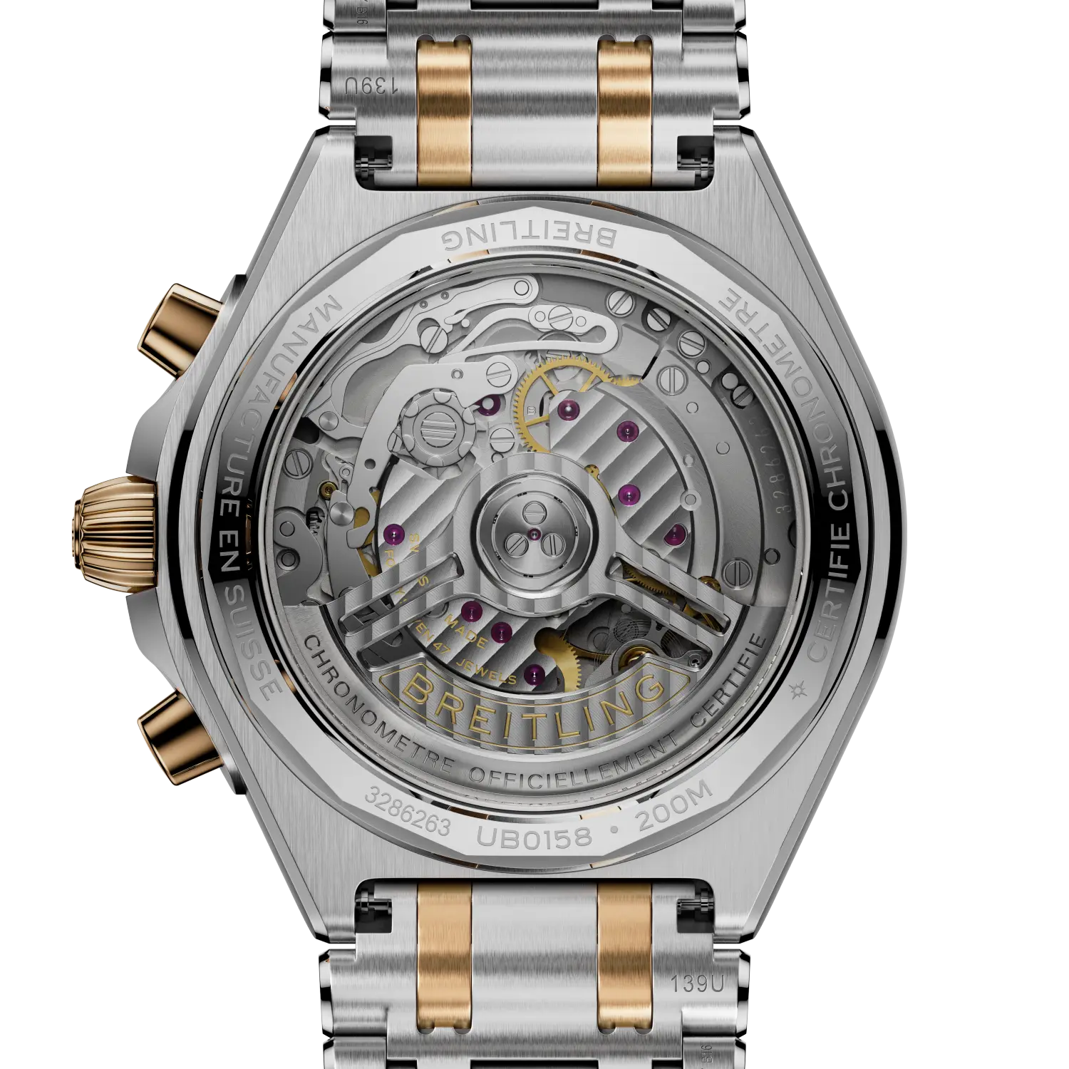 Luxury watch with visible mechanical components on a white background