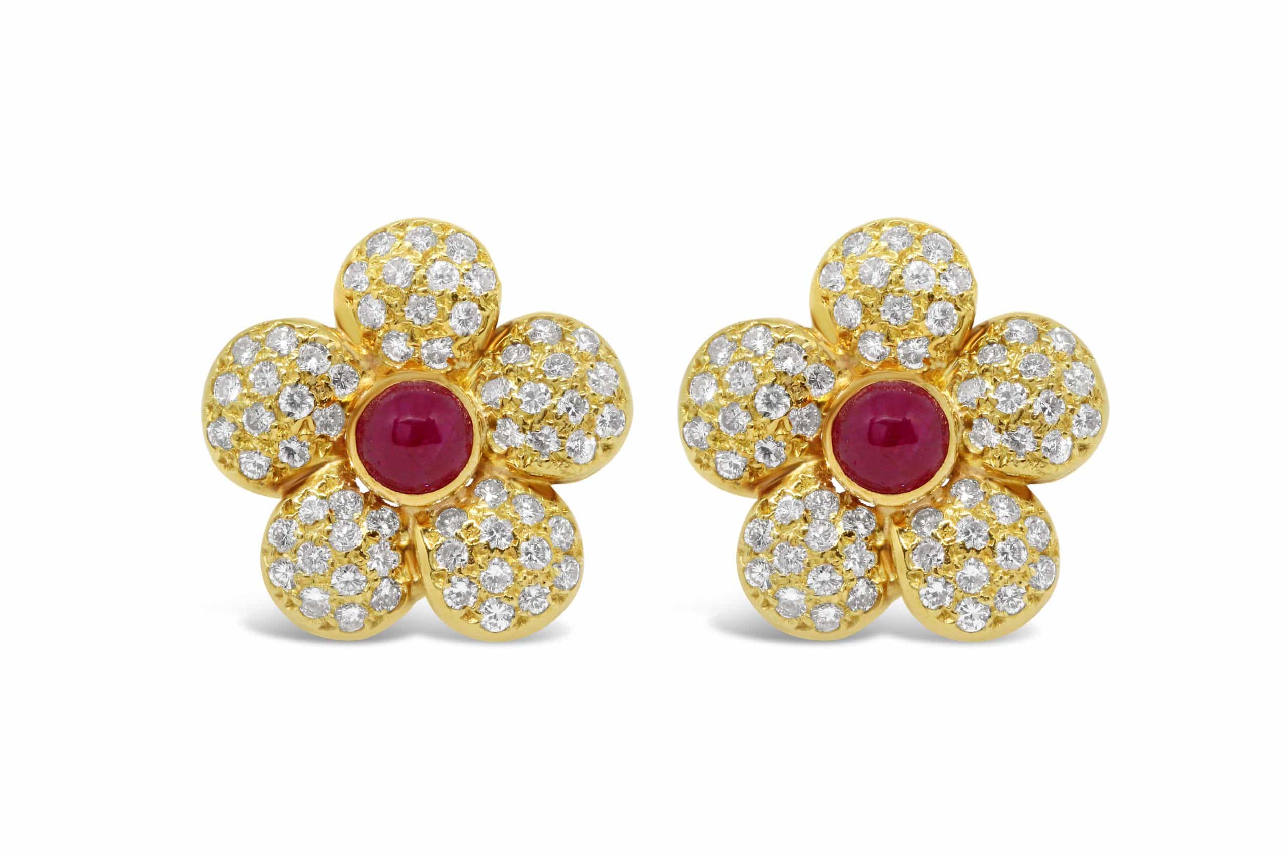 Solid 14k White Gold Simulated CZ and Cabochon Ruby Earrings - Walmart.com